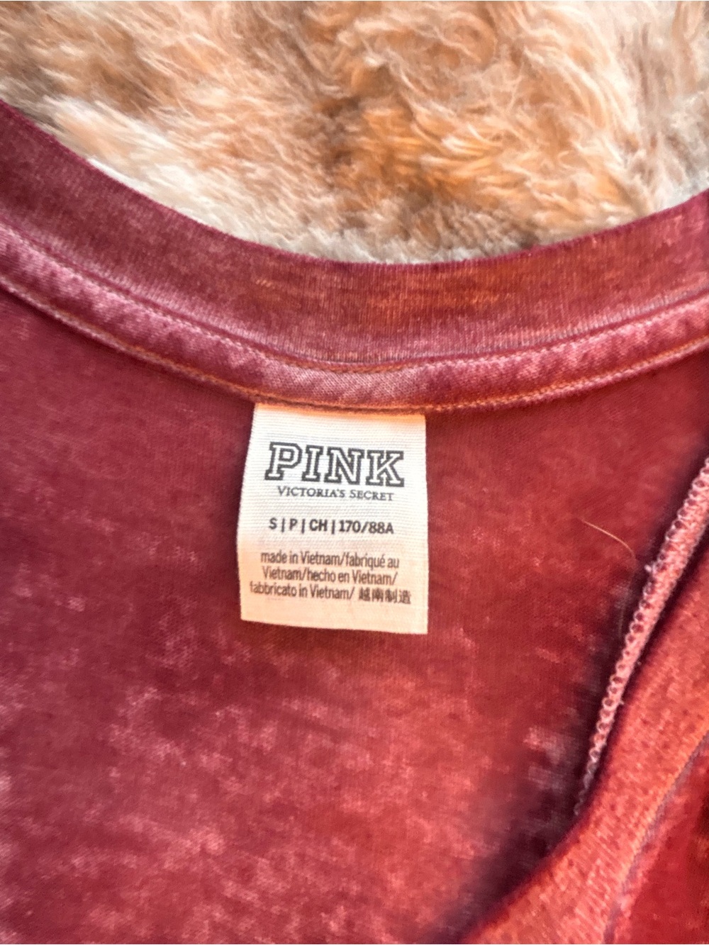 PINK Victoria's Secret Washed Burgundy Tank with White Label - Picture 3 of 7